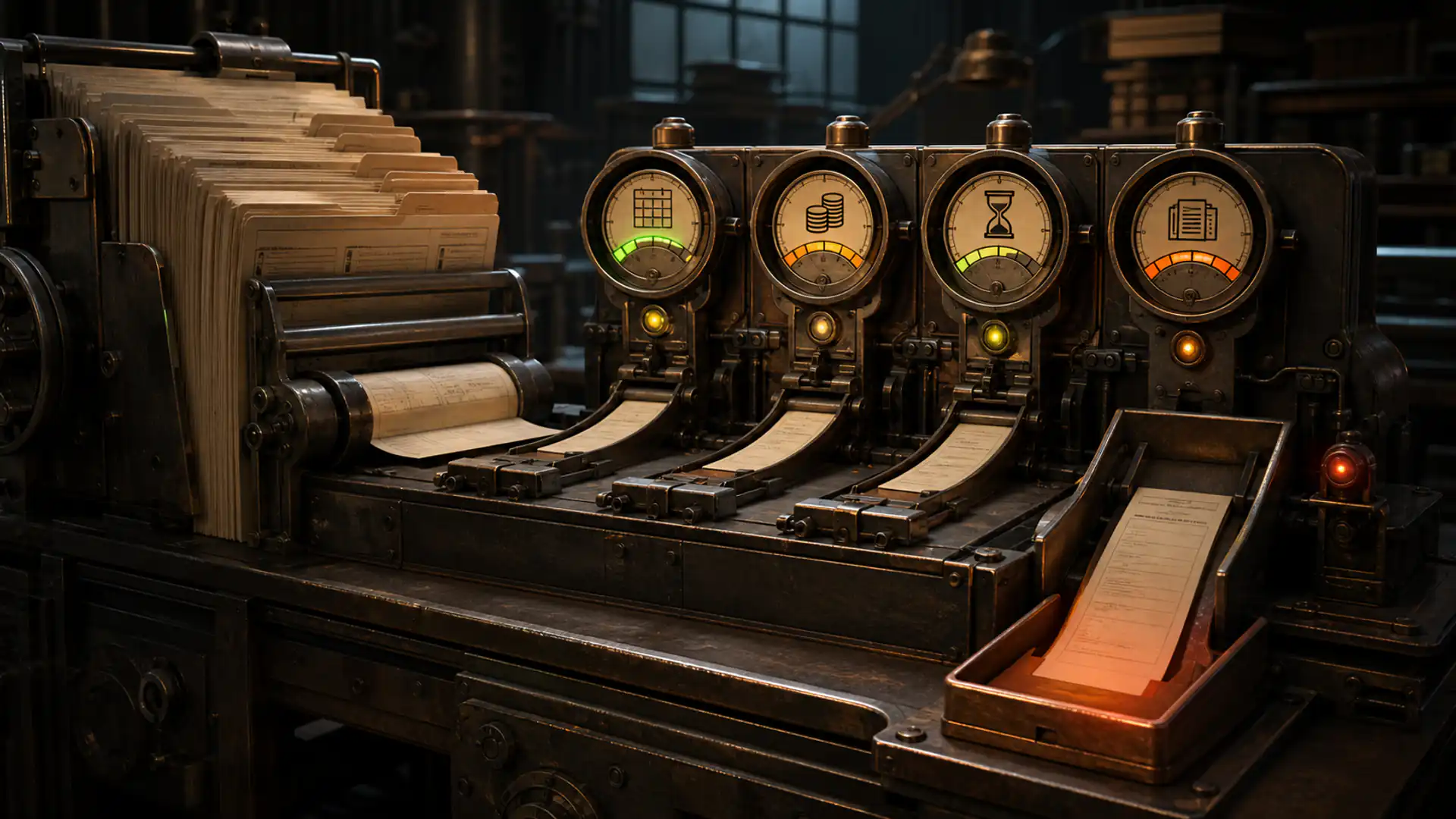 Credit-report files feeding separate mechanical indicators for the signals used in scoring models